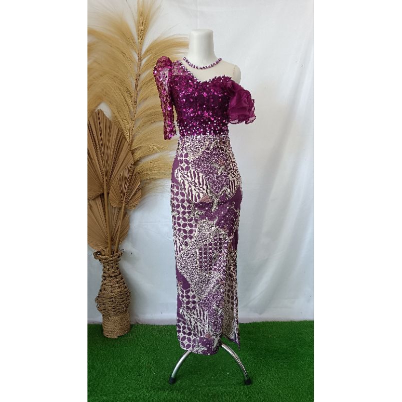 Jual gaun pesta penyanyi singer tile squin kombinasi batik strech sepan ...