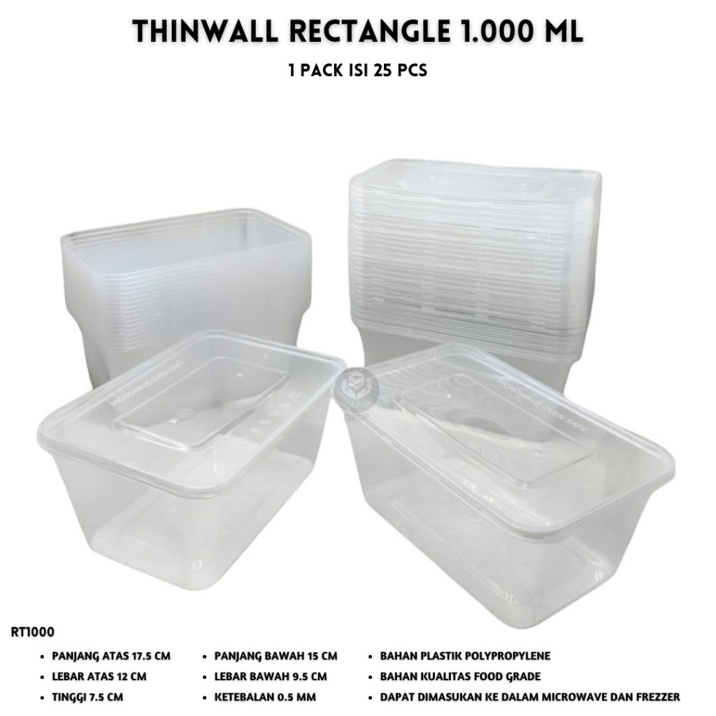 Jual Thinwall Rectangle 1.000 Ml Food Container (RT1000- Isi 25 pcs ...