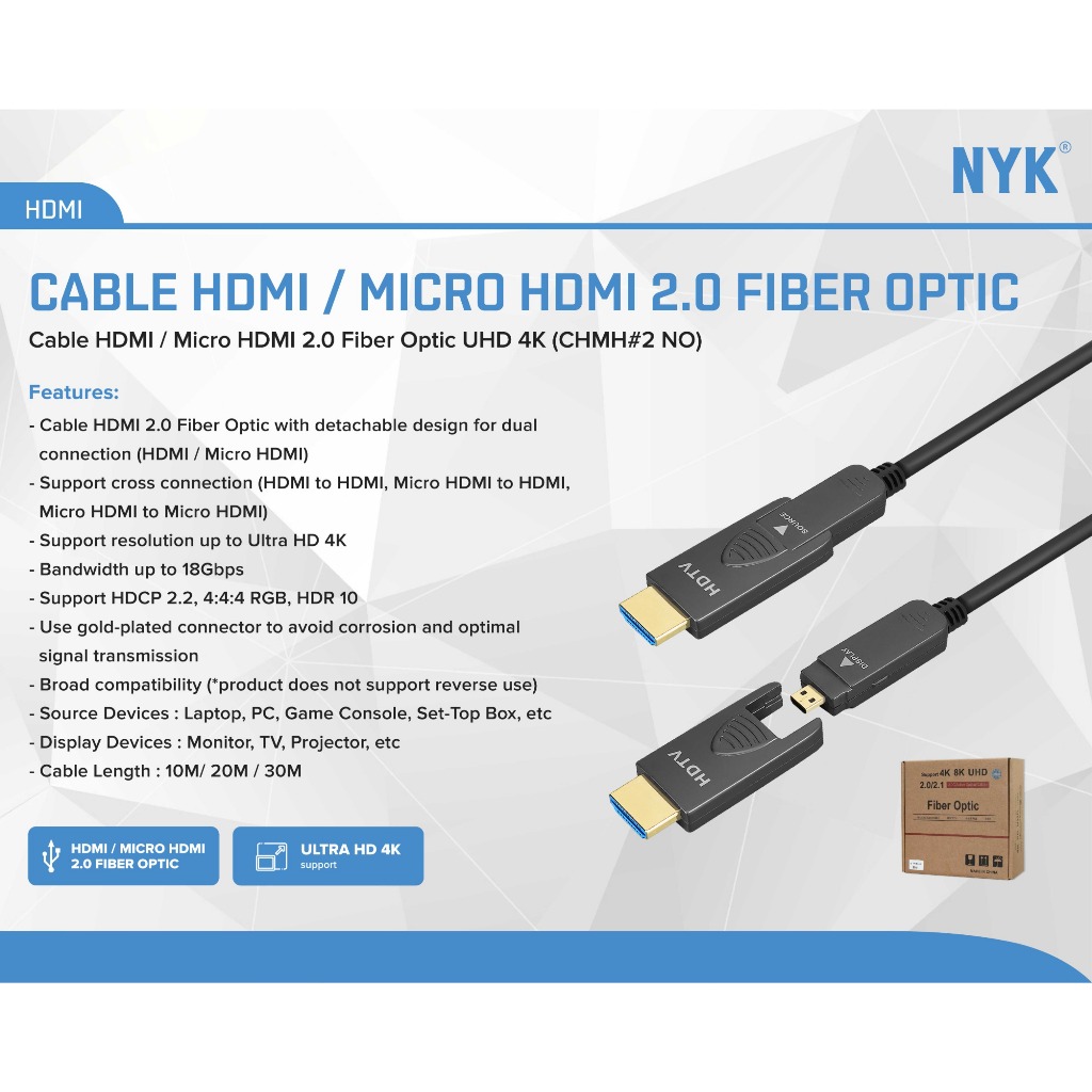 NYK Kabel HDMI 30M Kabel Fiber Optic Micro HDMI to HDMI 2.0 Detachable HDMI Active COD (3)