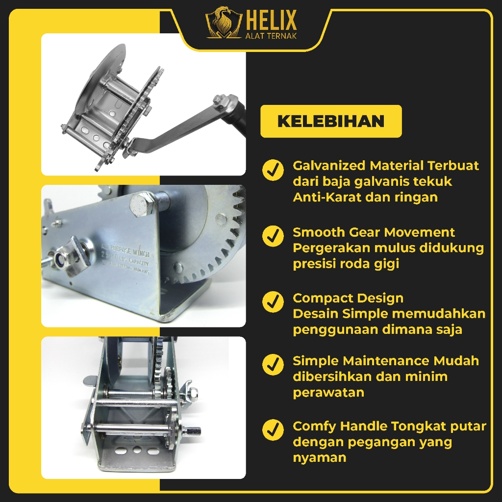 Jual Hand Winch 1200 LBS 540 kg Boat Kerekan Tangan Katrol Manual ...