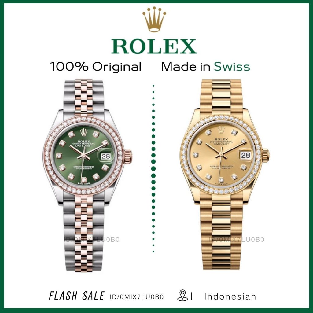 [100% Asli] Jam Tangan Wanita Rolex original 100% Cewek Lady Datejust 18K  rose gold Diamond Datejust 28mm Automatic uang perantara Teflon material