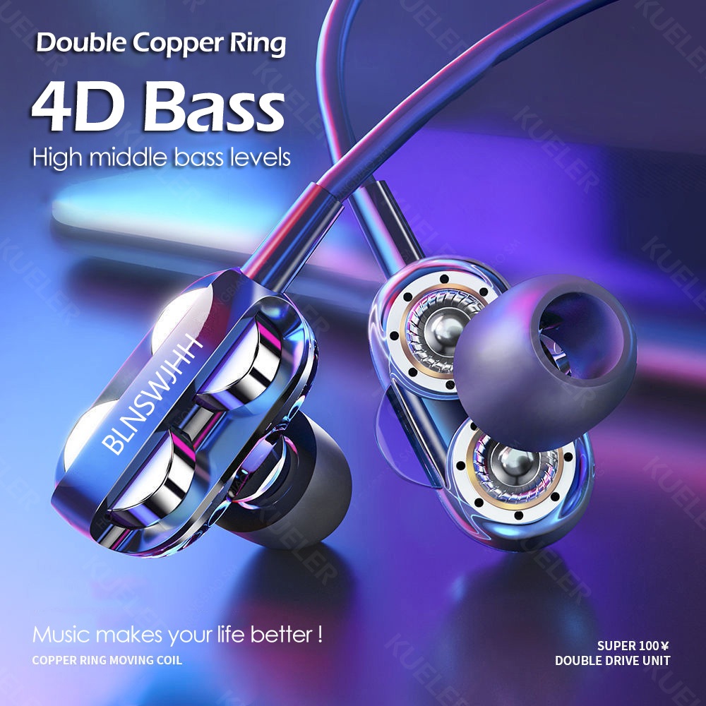 4D Bass Wired Headset Dengan Mikrofon HiFi Stereo Subwoofer Wired Earphone  Handset Tahan Air Henset