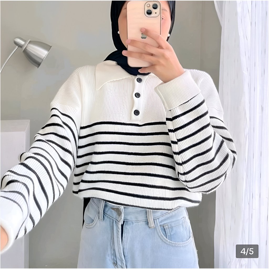 Jual Davina Sweater Rajut Strip Kancing Depan Baju Outfit Cewek Baju ...