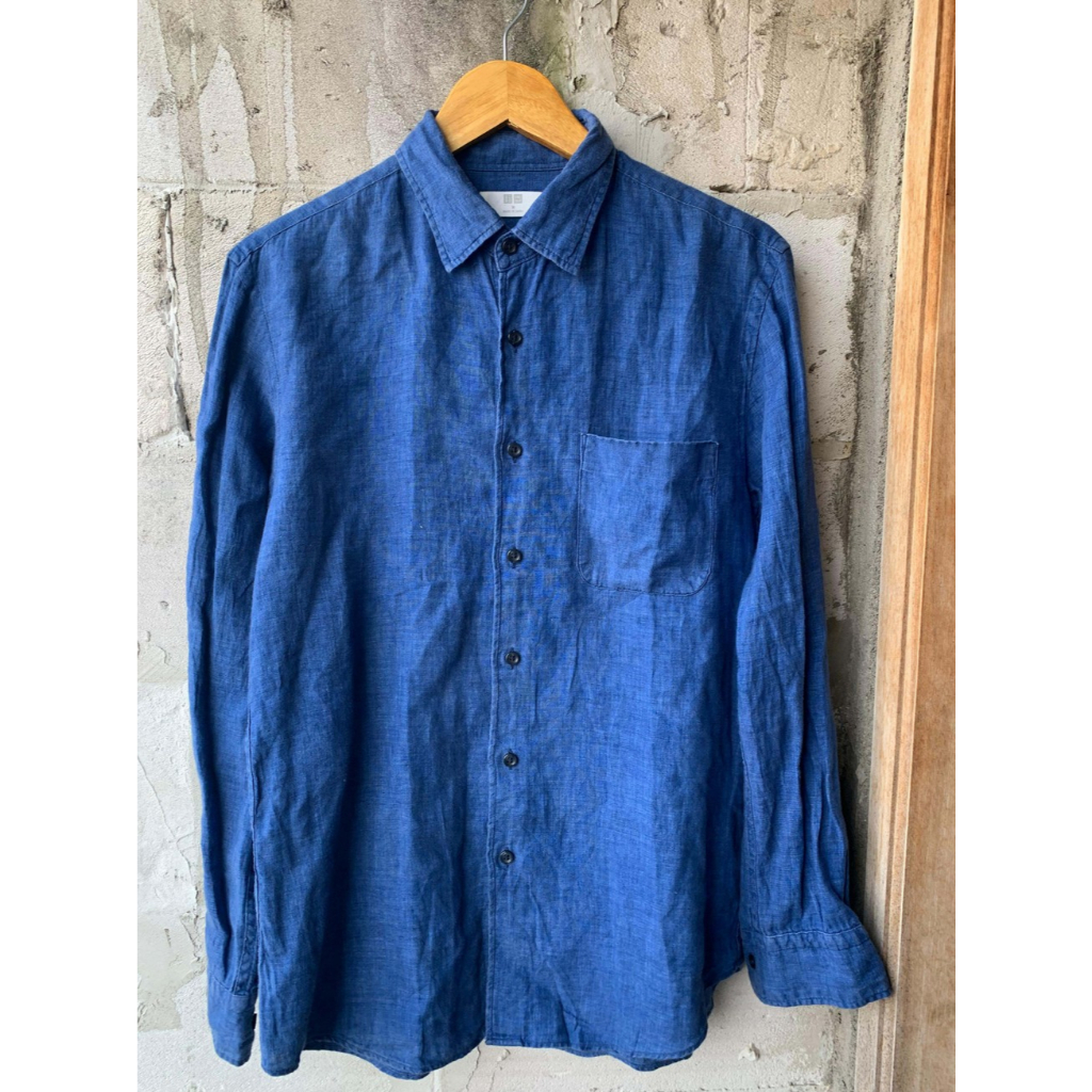 Jual Kemeja Panjang Linen Uniqlo Navy | Kemeja Panjang Linen Biru Tua ...