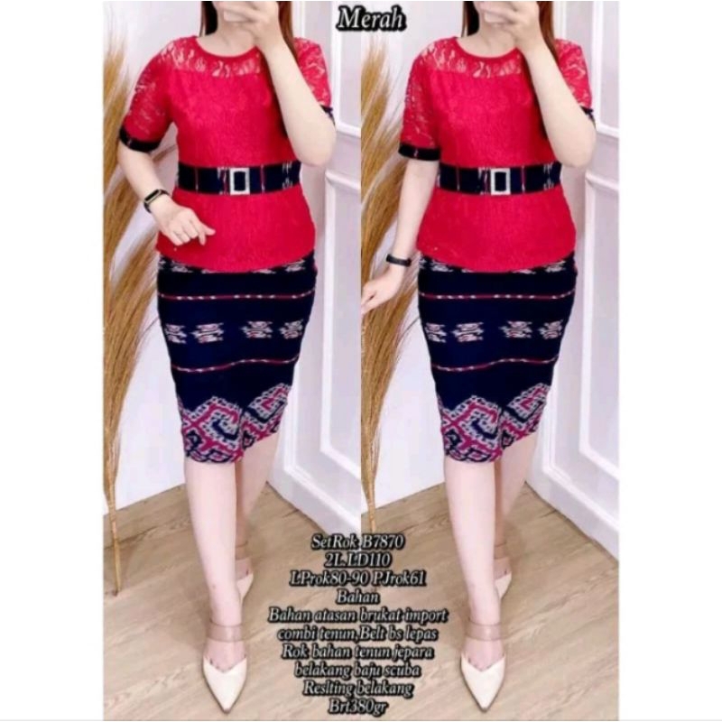 Jual ( READY STOK ) SETELAN ROK TENUN RUMBAI KOMBINASI BROKAT, BAJU ...