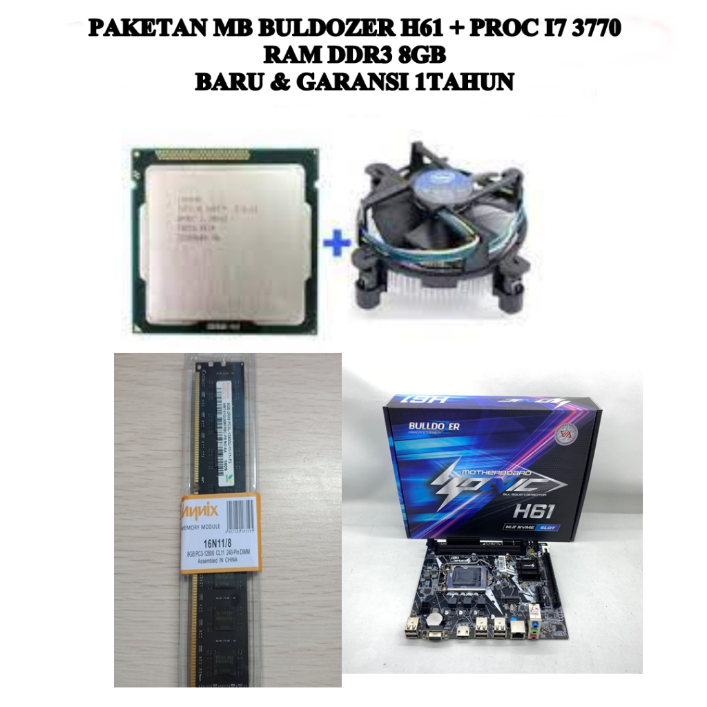 Jual Paketan Motherboard H61 buldozer nvme | proc i7 3770 | ddr3 8Gb ...