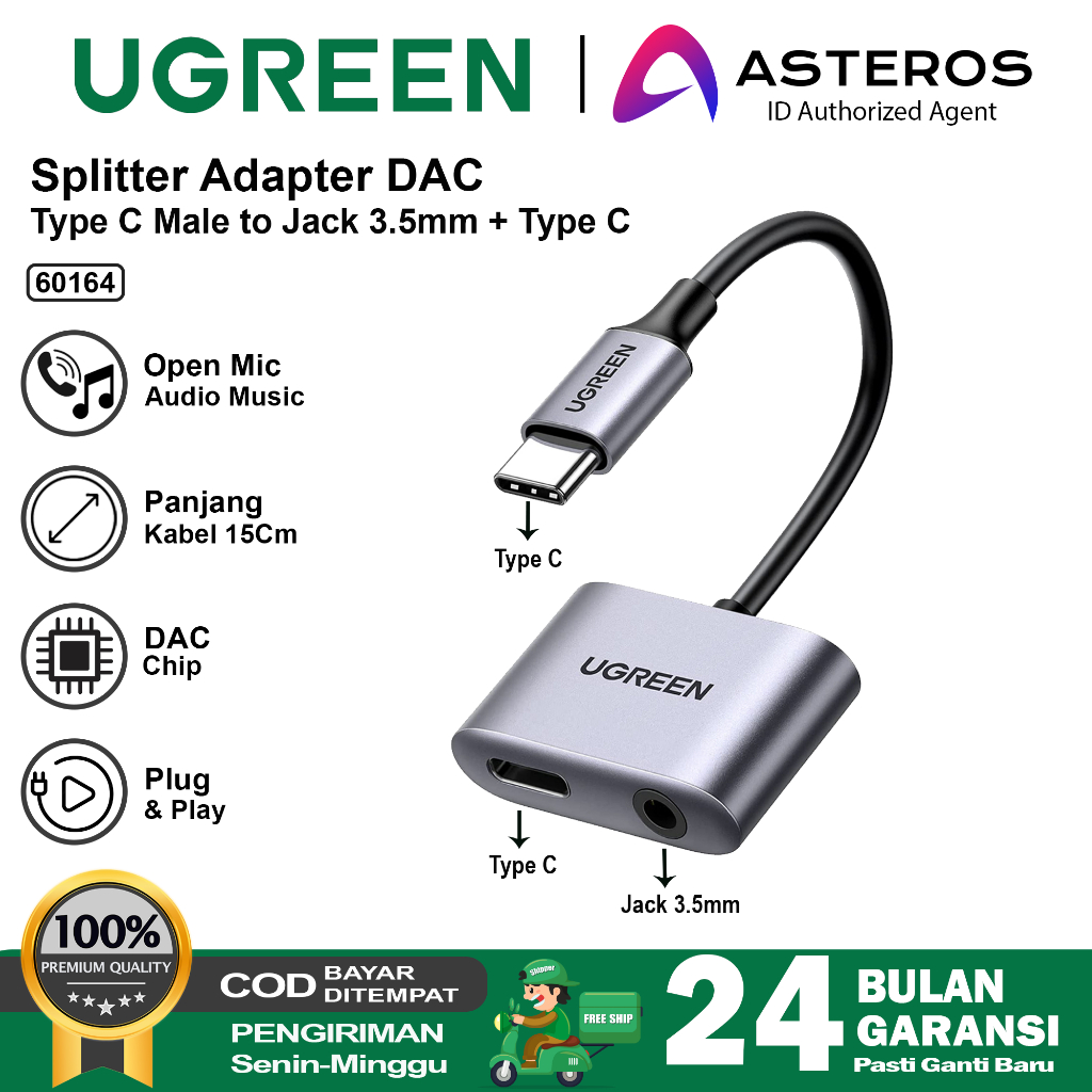 Jual Ugreen Converter Splitter Dac Usb Type C To Jack Audio Mm