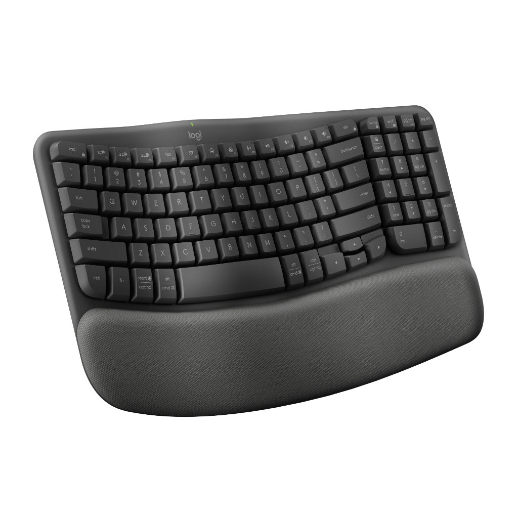 Logitech Wave Keys Keyboard Ergonomis Wireless, Bluetooth dan Multi-OS Windows/ Mac dilengkapi dengan Cushioned Palm Rest (2)