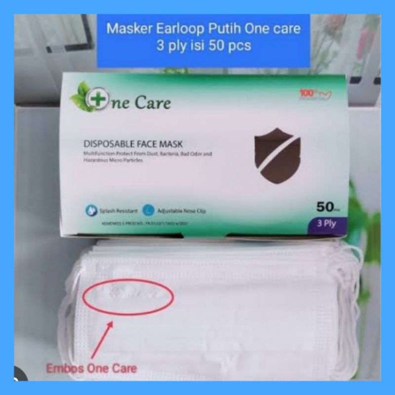 Jual Masker Earloop Putih One Care Isi 50 Pcs Semarang | Shopee Indonesia