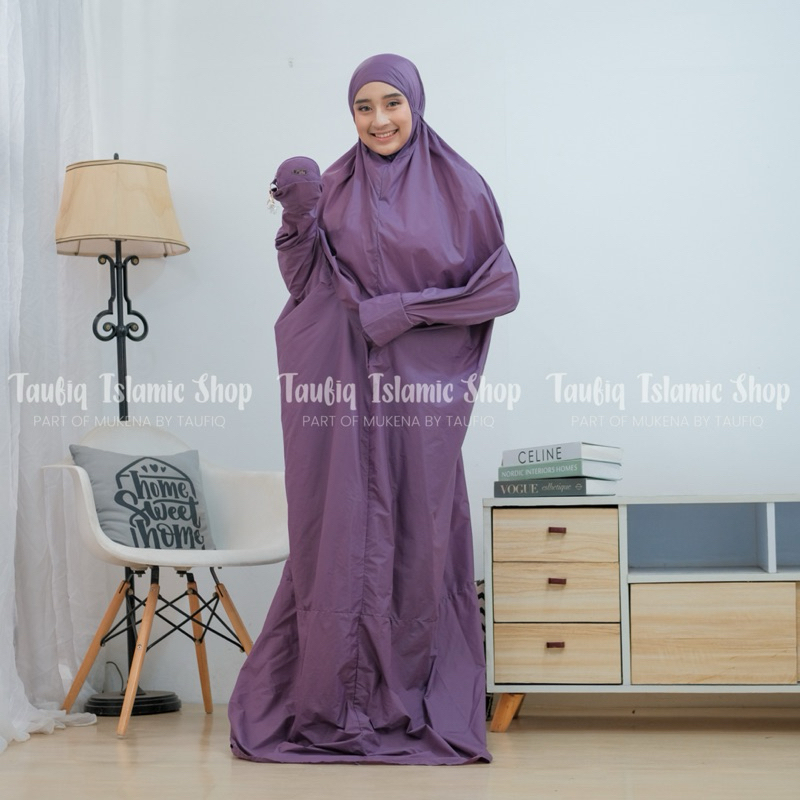 By Taufiq - Mukena Travel Mini Terusan Jumbo 2in1 | Mukena Terusan Mini Ada Penutup Dagu | Mukena Terusan Pouch Polos