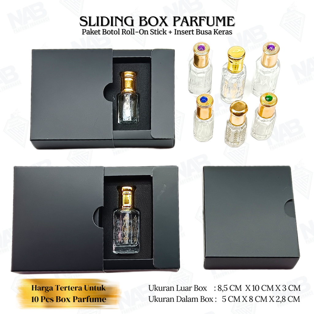 Jual 10 PCS - BOX PARFUM SLIDING / 10-PCS MEWAH BOTOL TOLA ROLL ON ...