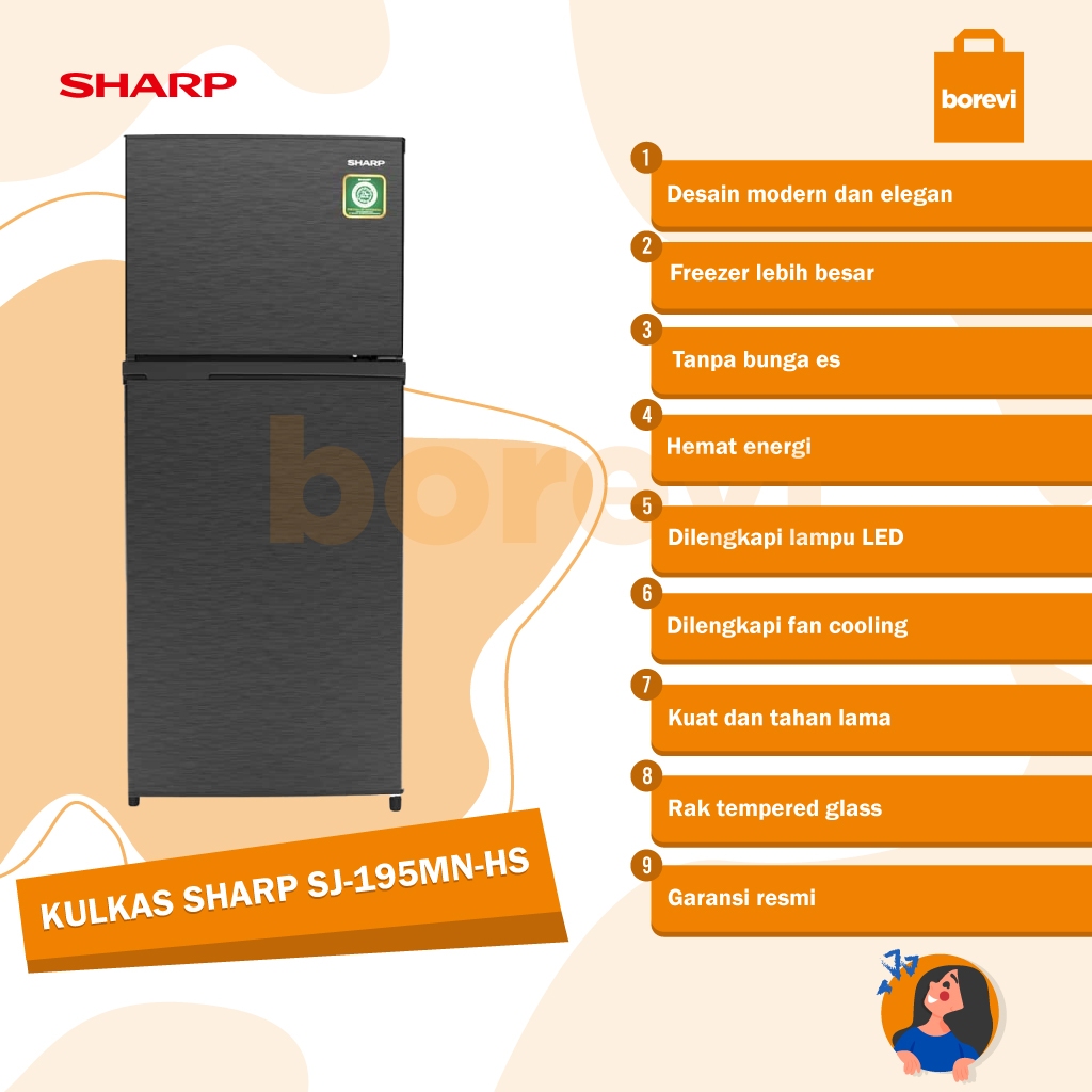 Jual Sharp Sj 195 Mnhs Kulkas 2 Pintu 152 Liter Steel Door Lemari ES ...