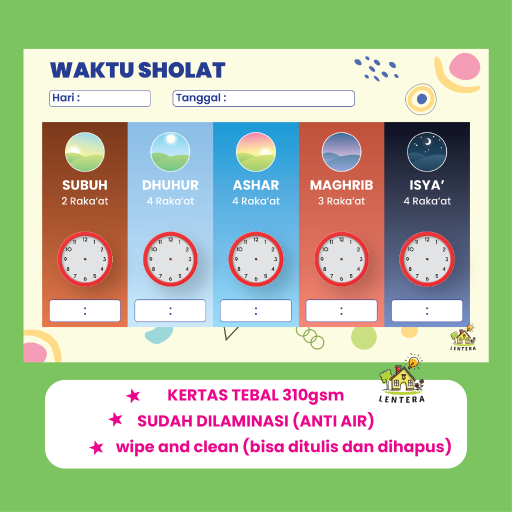 Jual Poster Jadwal Harian WAKTU SHOLAT wipe clean bisa ditulis dan