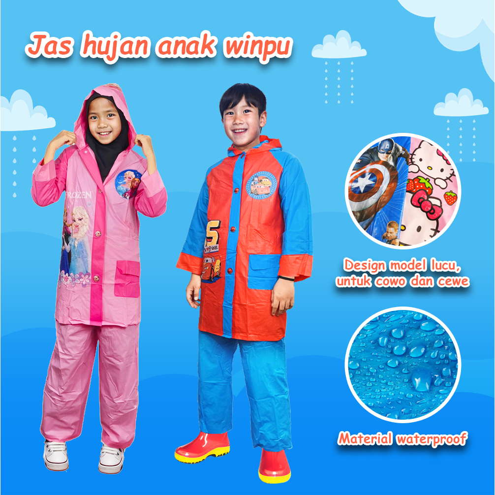 Jual Winpu Jas Hujan Anak Laki Laki dan Perempuan Motif | Shopee Indonesia