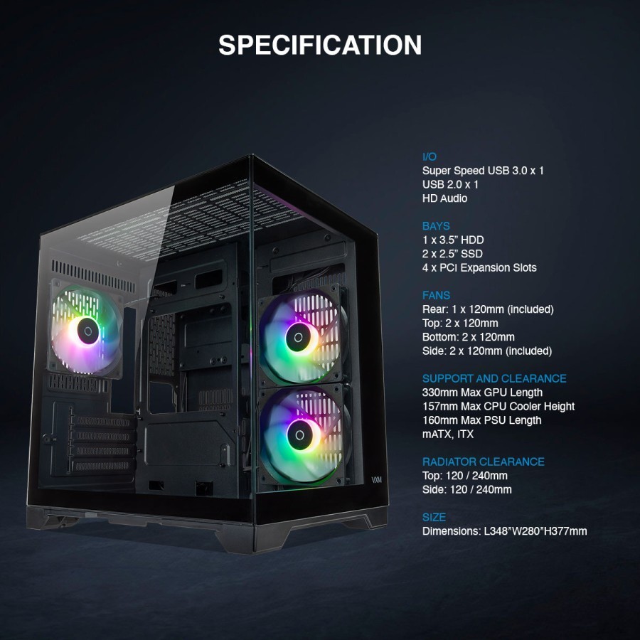 Jual Tecware VXM EVO Core Infinity TG RGB MATX Case, with 3x Fixed RGB ...