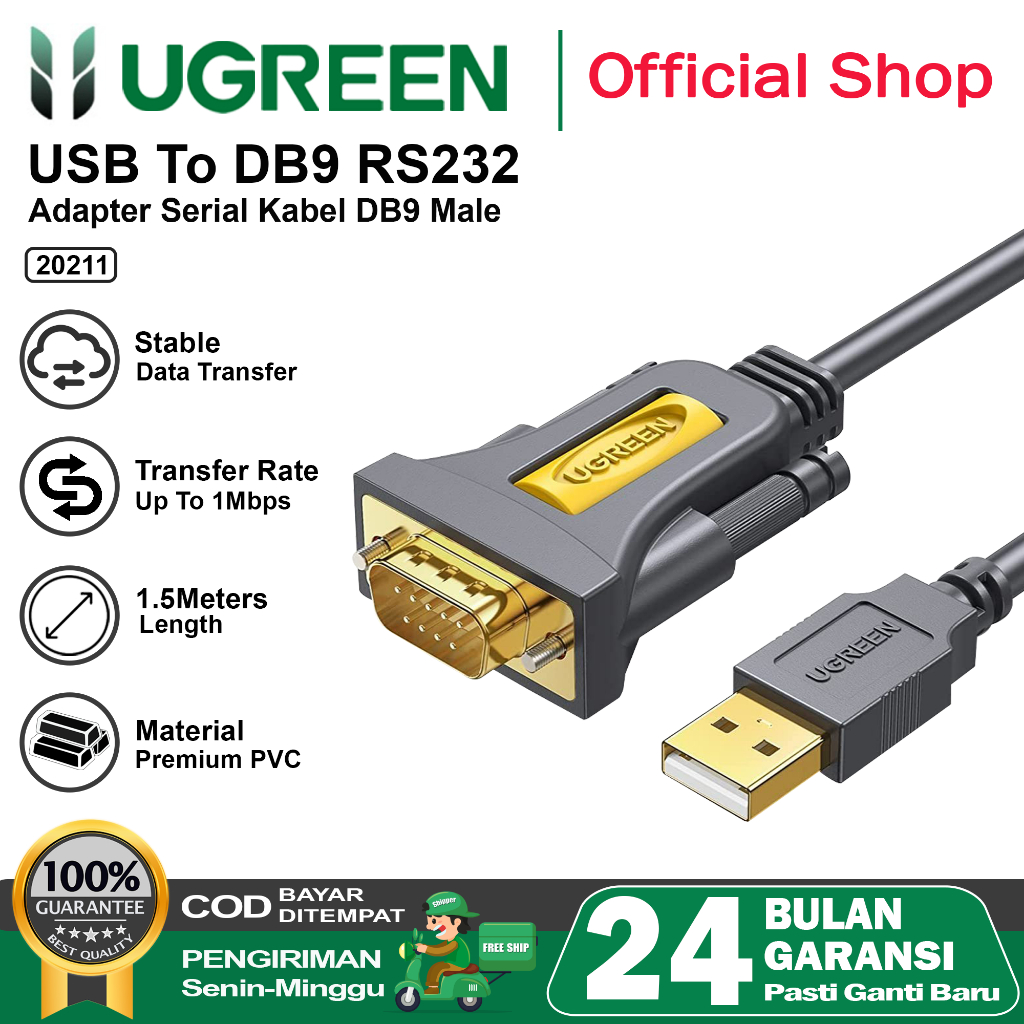 Jual UGREEN Kabel USB to RS232 Male COM Serial PDA 9 DB9 Pin 20211 ...