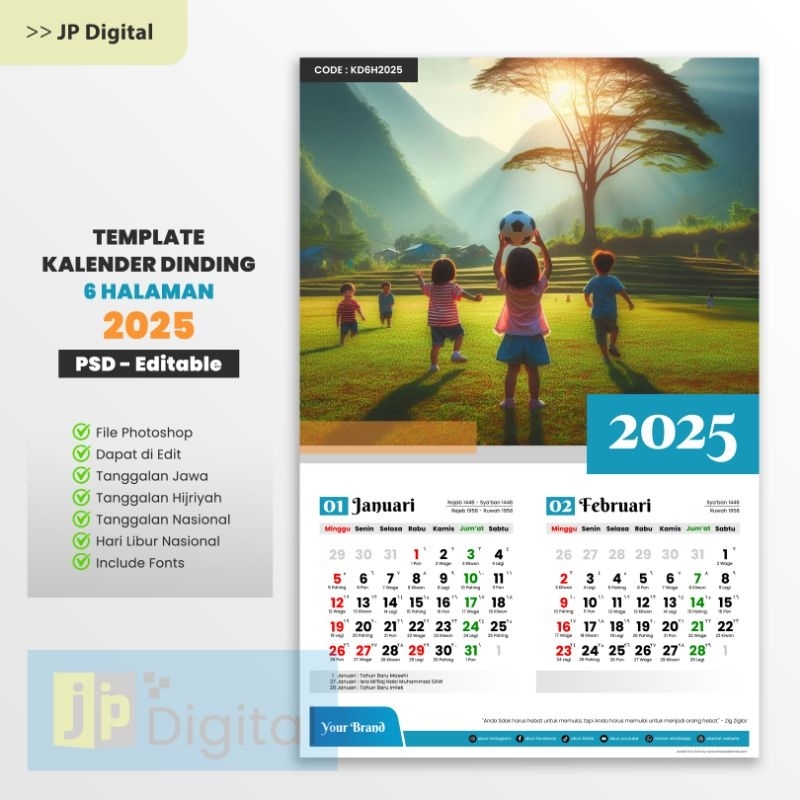 Jual TEMPLATE KALENDER 2025 6 HALAMAN, FILE PHOTOSHOP BISA DI EDIT