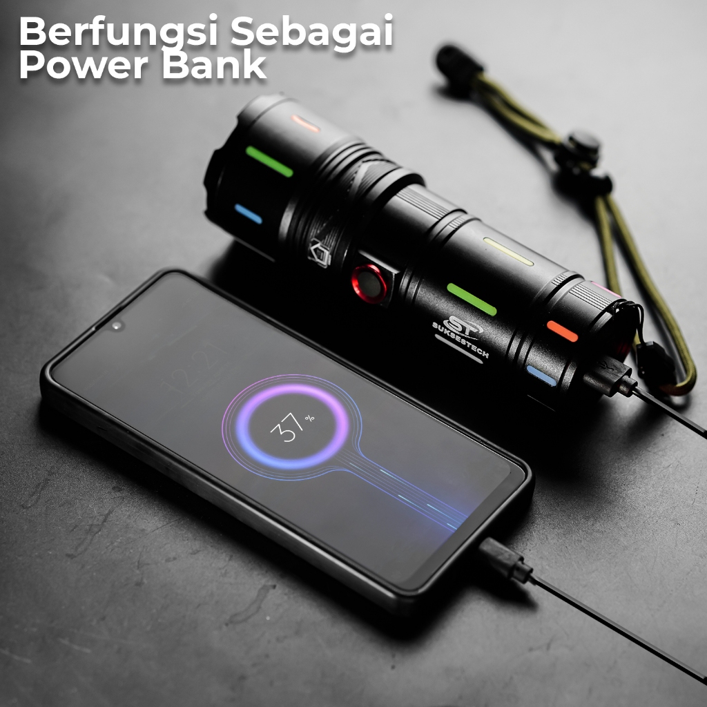 Jual Suksestech Senter Zoom In Out Aluminium Free USB Type C Flashlight ...