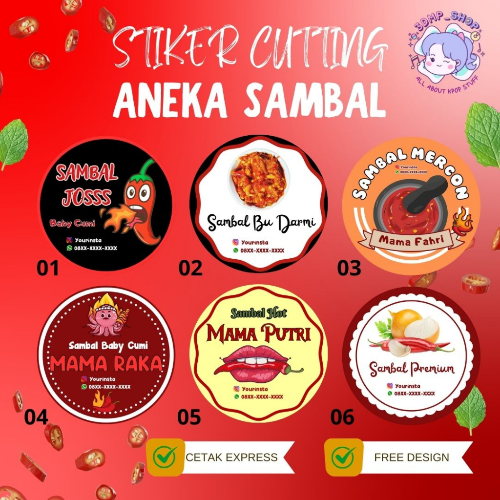 Jual Stiker Aneka Sambal A3 Cutting Bontax Chromo Label Kemasan Pouch