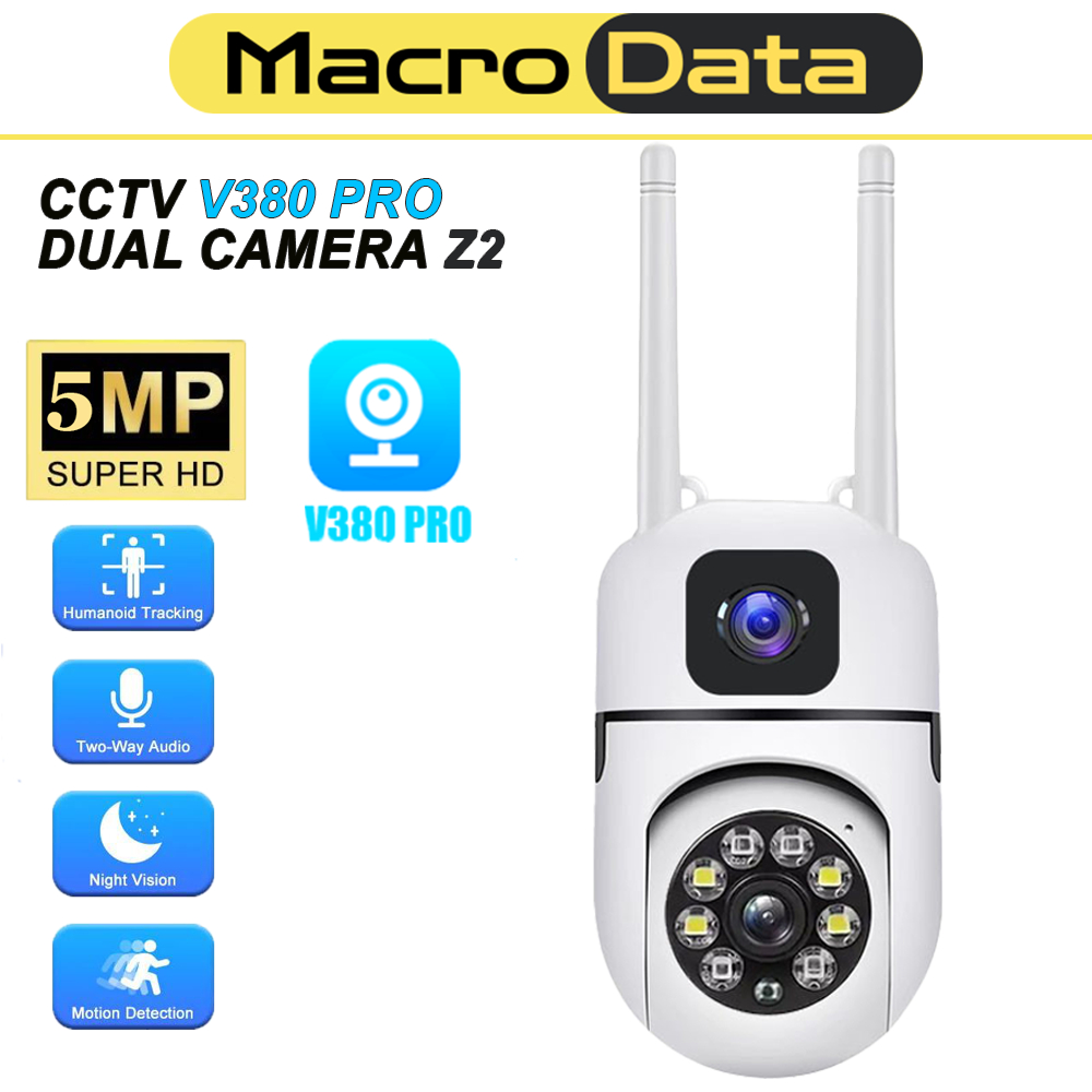 V380 Pro CCTV Wifi Ip Camera Z2 Dual Lens PTZ Jarak Jauh 1080p Fitur  Mengikuti Gerakan, Penglihatan Malam, Alarm