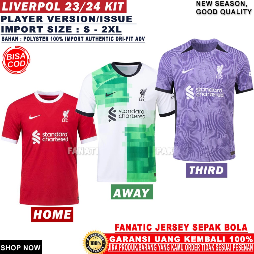 Jual Jersey Liverpool Player Version Home Away Third Import