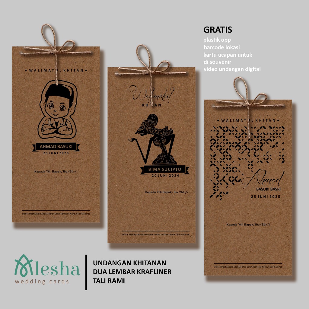 Undangan Khitanan Sunatan Aesthetic 2 Lembar Kraftliner 200gsm