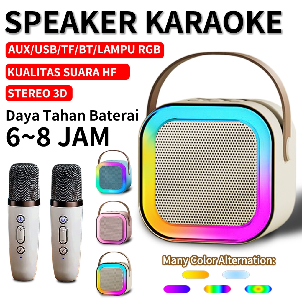 Jual Bluetooth Mini Speaker Karaoke Set 2 Mic KTV Mini Portable ...
