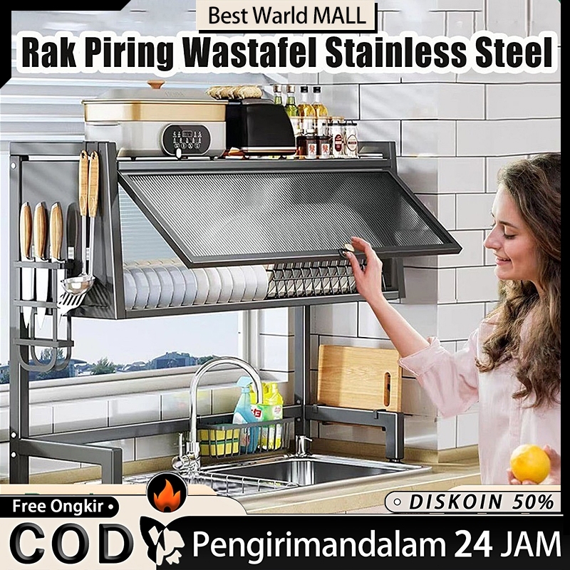 Jual Rak Piring Wastafel Stainless Steel Tertutup Rak Cuci Piring Rak
