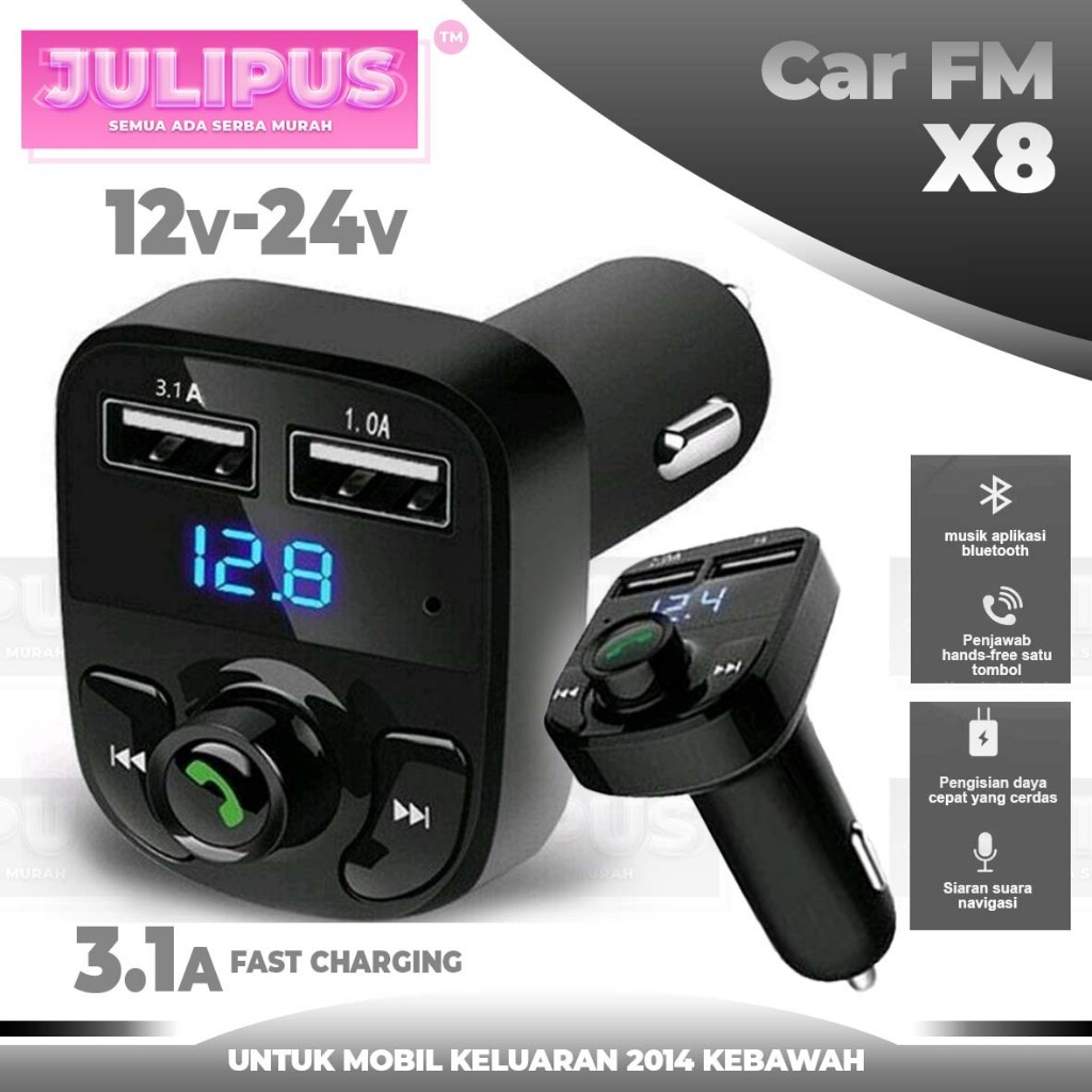 Car FM X8 Modulator Bluetooth Receiver MP3 Transmitter Cas Mobil Dual Port 