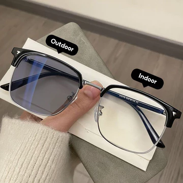 Kacamata Photochromic Anti Radiasi Bagi Laki Dan Perempuan Setengah Bingkai Rektangular