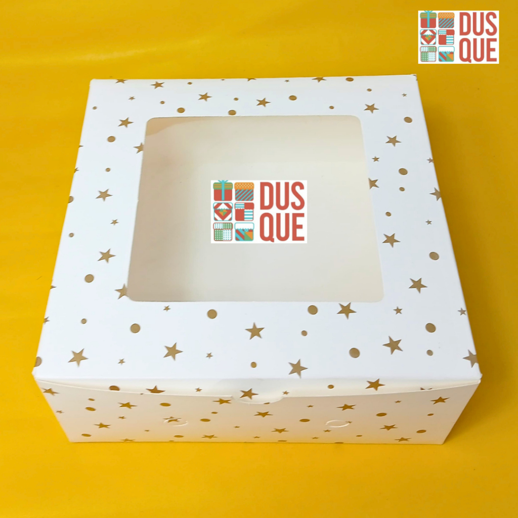 Jual Dus Kotak Kue Ivory Motif 22x22x10cm Motif Polkadot Bintang Emas ...