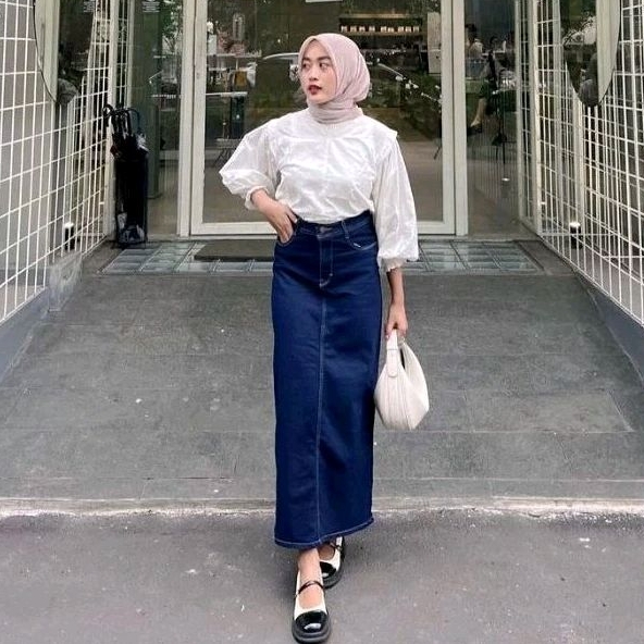 Jual Rok jeans panjang - rok span Korean styles - Rok Jeans slim Wanita ...