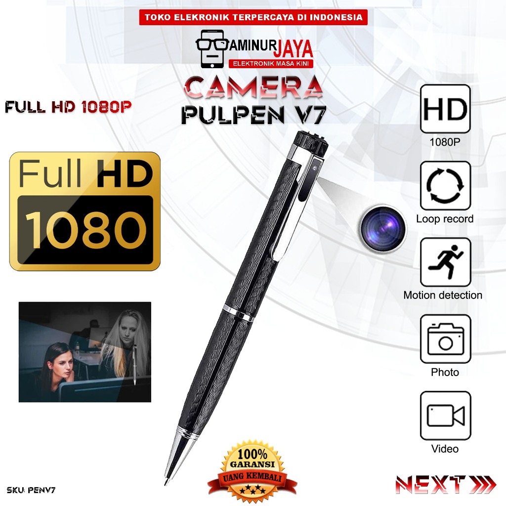 Jual Kamera Mini Unik Spy Camera Pulpen Pen Cam V7 HD 1080P Hidden Spycam  Camcorder Perekam Vidio Poto Audio Voice Recorder Alat Sadap Suara  Pengintai Mata mata Rahasia CCTV Mini Tersembunyi Action