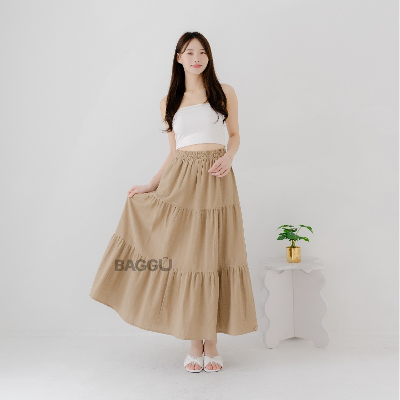 Jual BAGGU Nakia Layer Skirt Taupe / Rok Linen / Rok Layer Taupe ...