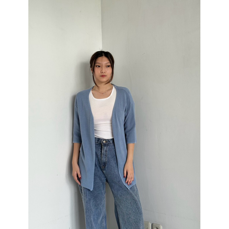 Jual Blue knitted cardigan (brand Herell) | Shopee Indonesia