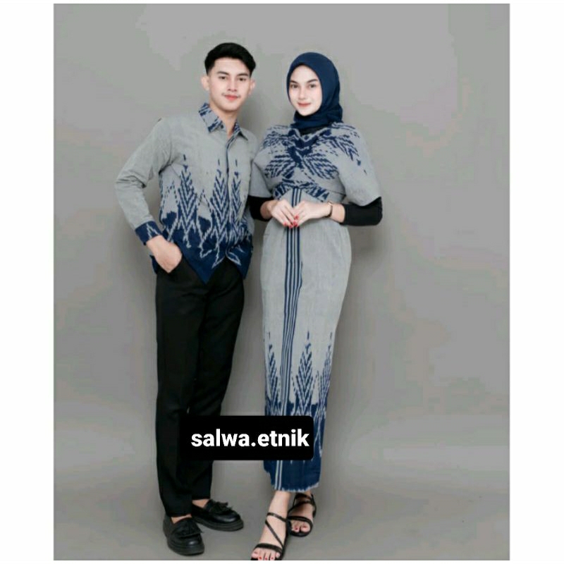Jual READY STOCK RAISA COUPLE TENUN GREY NAVY - BAJU TENUN COUPLE ...