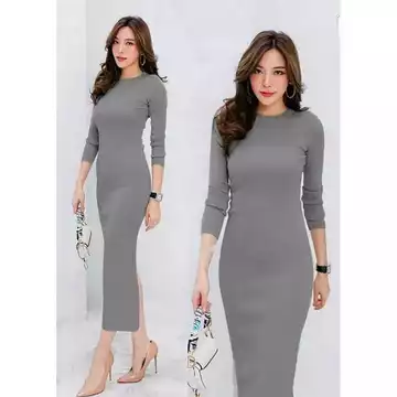 Dress Lexy Rajut Korean Casual Lengan Panjang Wanita Dewasa Bodycon