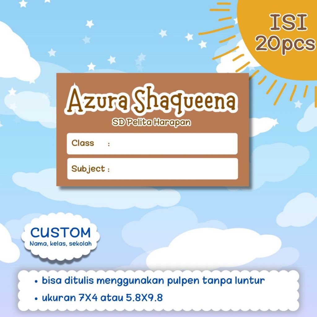 Jual 20pcs Custom Sticker Nama Buku Label Mata Pelajaran Sekolah Anak ...