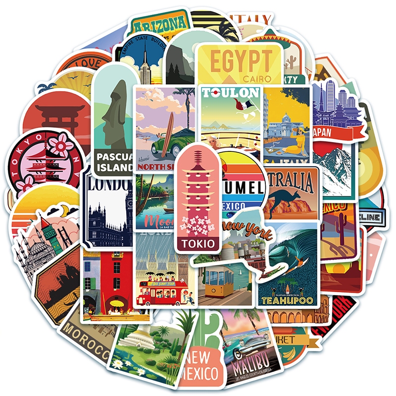 Jual 50 PCS gaya City Travel Landscape lucu stiker untuk Buku Tempel ...