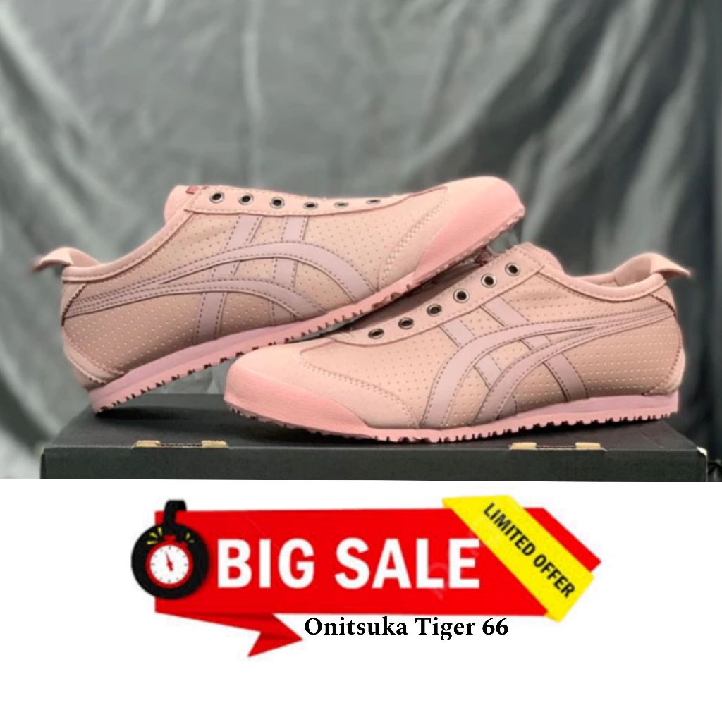 Sepatu onitsuka tiger slip on leather pink original sneakers unisex pria wanita