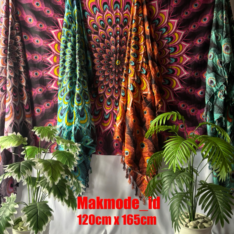 Jual kain bali/kain pantai motif bulu merak rumbai | Shopee Indonesia