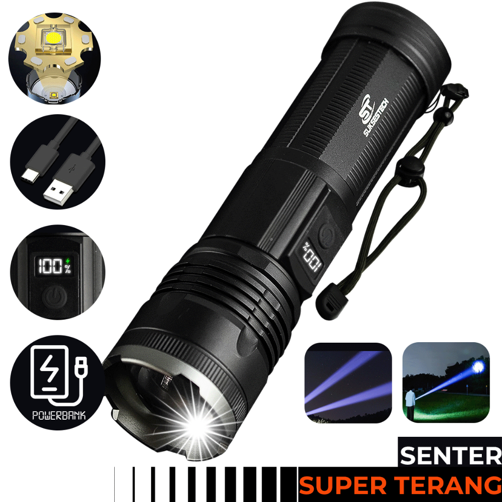 Jual Suksestech Senter Zoom In Out Aluminium Digital 4 Mode Cahaya Free ...