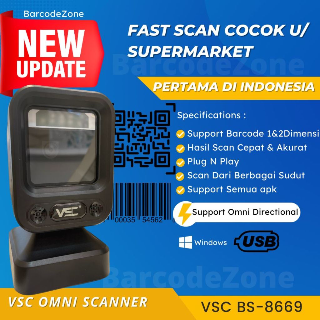 Jual SCANNER BARCODE OMNI 2D VSC BS-8669 SETARA SYMBOL DS 9208 - SUPER ...