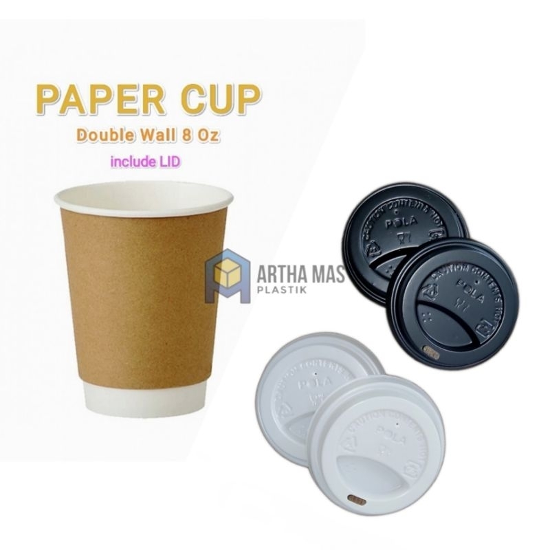 Jual Paper Cup Brown Kraft 8oz + lid Double Wall / Gelas Kopi kertas ...