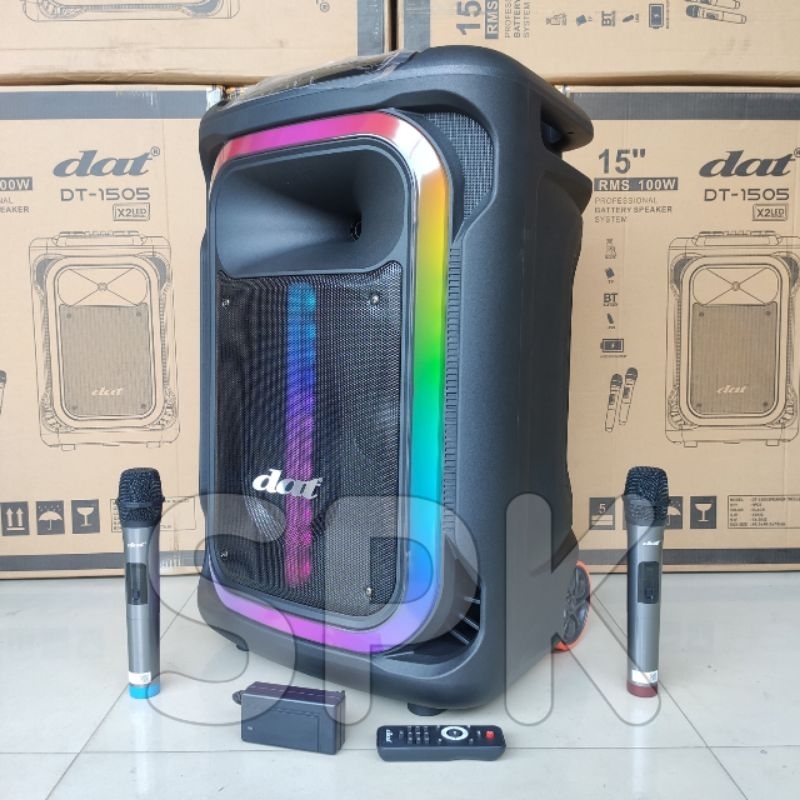 Jual Speaker Portable DAT DT 1505 X2 15 inch 2 Mic Wireless | Shopee ...