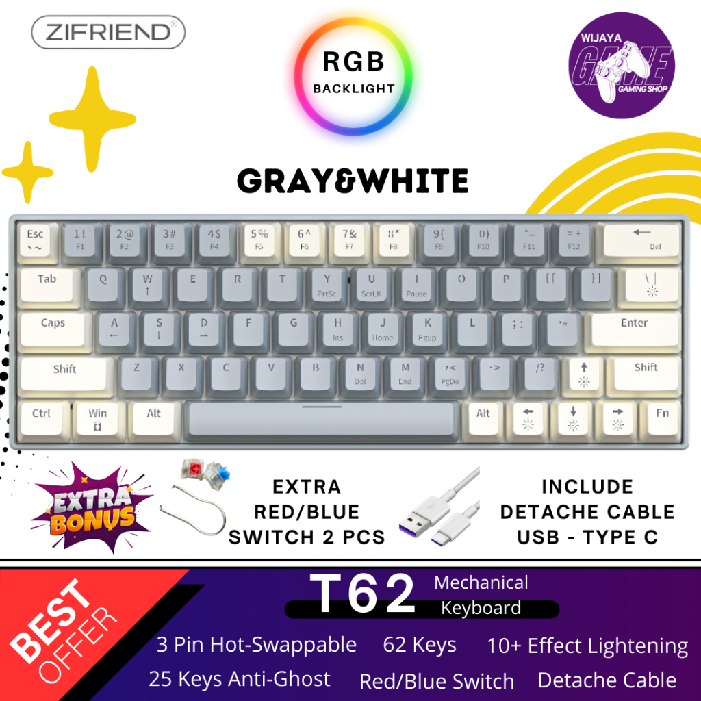 Jual Keyboard Gaming Mechanical 60% RGB Backlit Red Blue Switch WJ-0801 ...