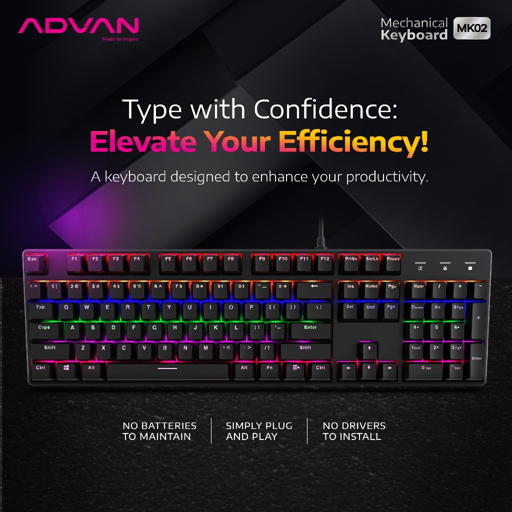 Jual ADVAN Mechanical Keyboard MK02 gaming Keyboard 100% Layout 104 ...
