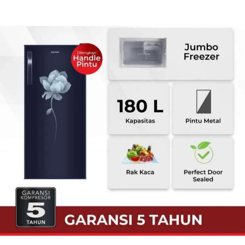 Jual POLYTRON PRB 186B/R Kulkas 1 Pintu Metallic Kapasitas 180 Liter ...