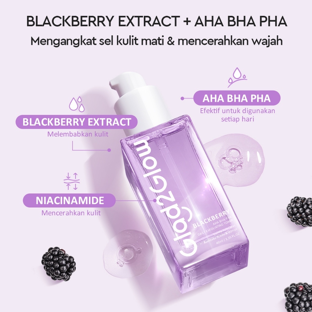 Jual Glad2Glow Blackberry AHA BHA PHA Daily Exfoliating Toner 40 ml ...