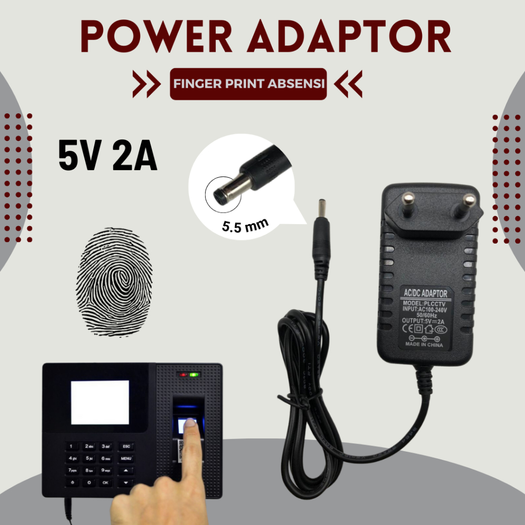 Jual [ COD ] Adaptor 5V 2A Mesin Absensi Finger Print Adaptor Absensi ...